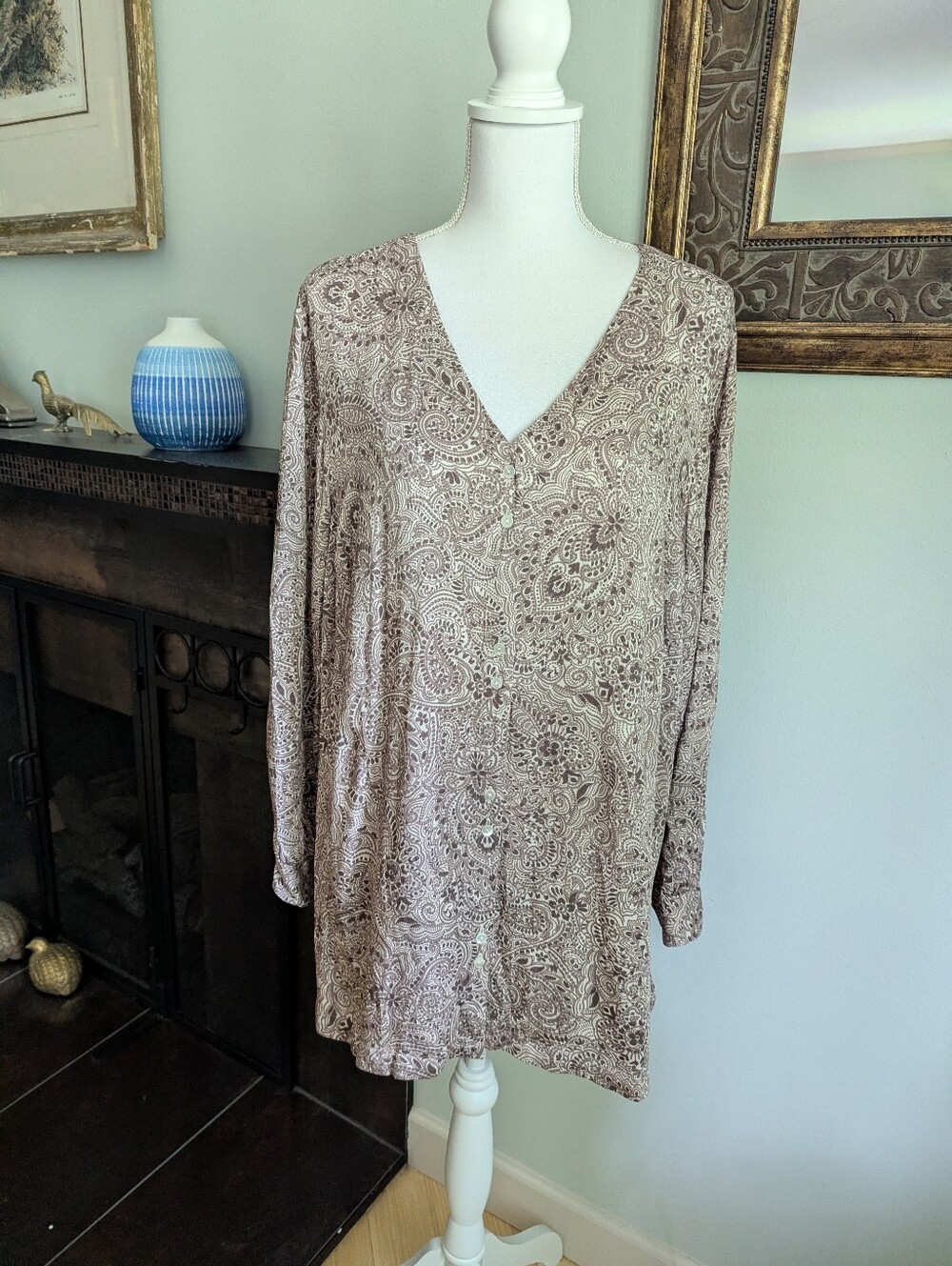 PURE JILL J.Jill Brown Paisley Double Button Tunic Blouse Women's XL Viscose